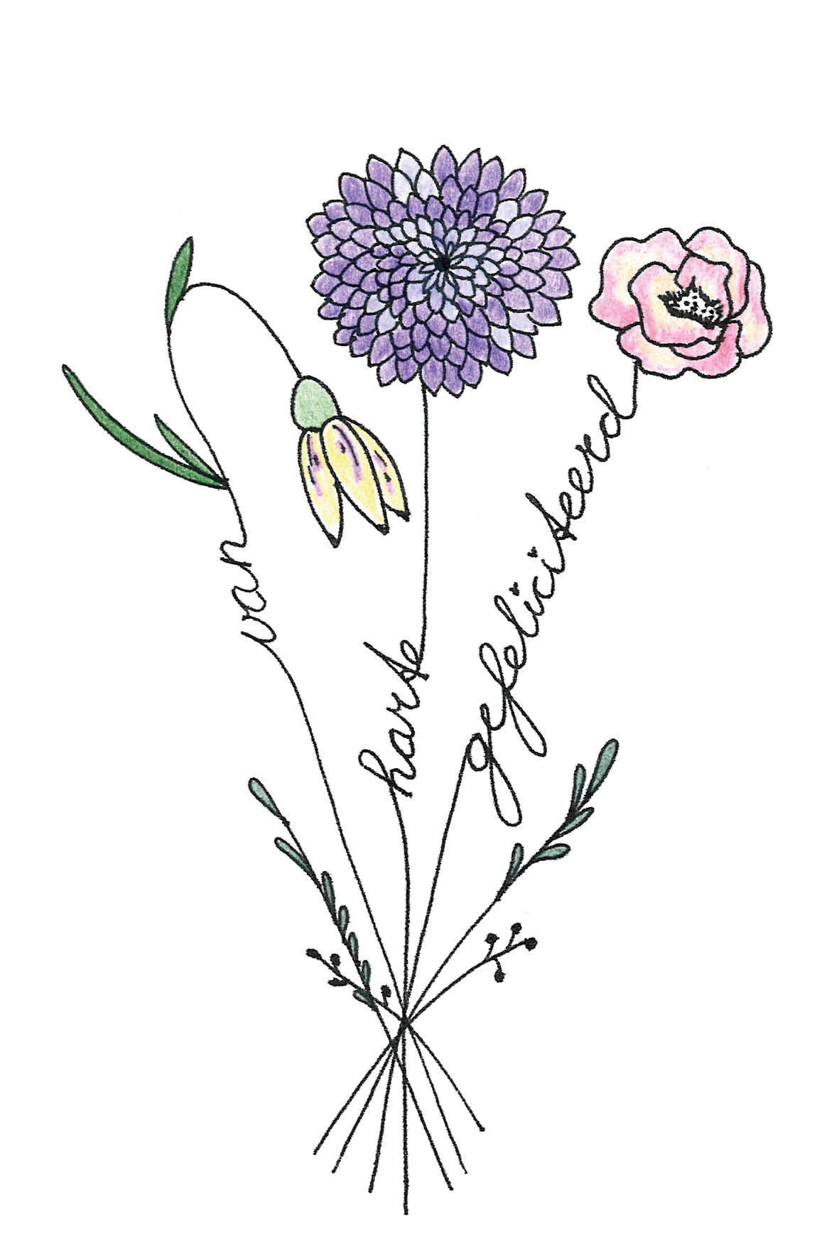 Bos bloemen met tekst